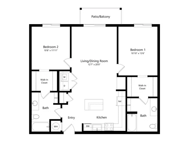 2 Bed B1 01-206 floor plan